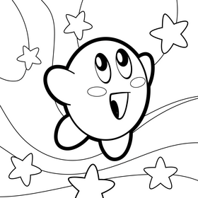 Kirby cartoon drawing black and white vector