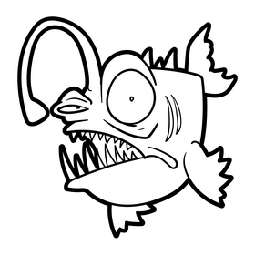Deep sea fish cartoon black and white clipart