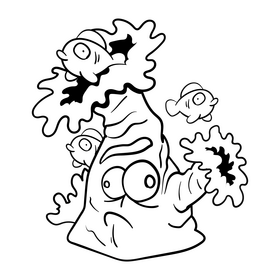 Sea anemone cartoon black and white clipart
