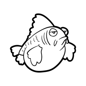 Golden fish cartoon black and white clipart