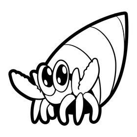 Hermit crab cartoon black and white clipart