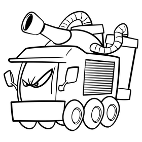 Fire truck cartoon black and white clipart