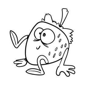 Strawberry cartoon black and white clipart