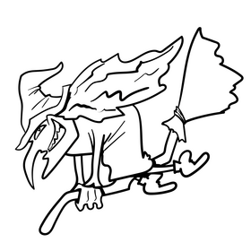 Witch cartoon black and white clipart