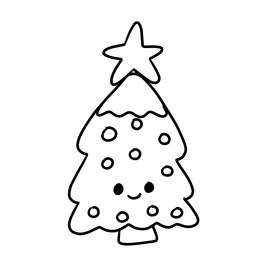 Decorated Christmas Tree with a Star on Top black and white clipart