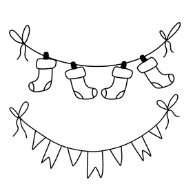 Christmas bunting black and white clipart