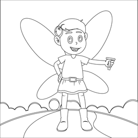 Boy fairy black and white vector
