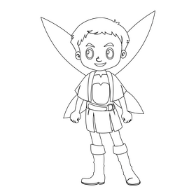 Boy fairy black and white clipart