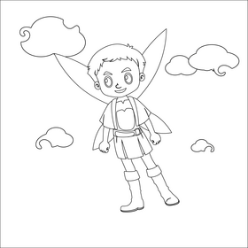 Boy fairy black and white vector