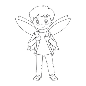 Boy fairy black and white clipart