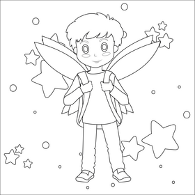 Boy fairy black and white vector