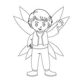 Boy fairy black and white clipart