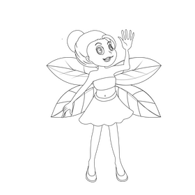 Fairy girl tinkerbell black and white clipart