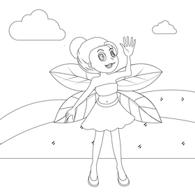 Fairy girl tinkerbell black and white vector