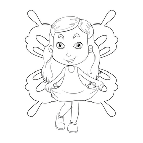 Fairy girl black and white clipart