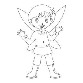 Boy fairy black and white clipart