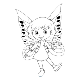 Little girl fairy black and white clipart