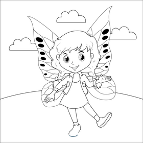 Little girl fairy black and white vector