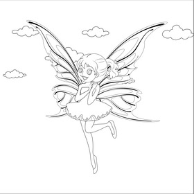 Cute girl fairy black and white vector