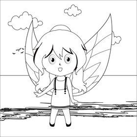 Girl fairy black and white vector