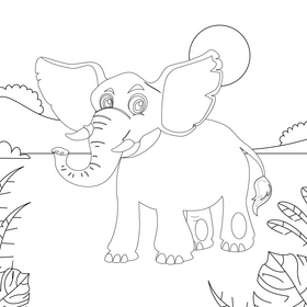 Cartoon elephant black and white vector