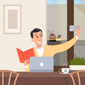 Different life situation, Rich man sitting in restaurant and homeless man sitting in the street vector