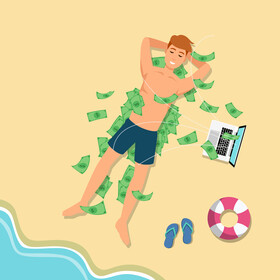 Man beach money vector
