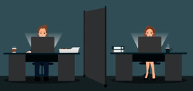 Tired working overtime at office vector