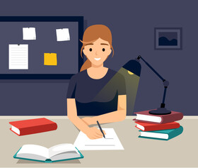 Woman study at night vector