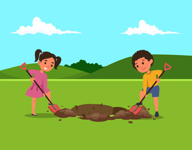 Kids looking for a treasure vector