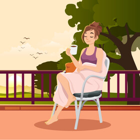 Beautiful girl sitting in chair on a balcony vector