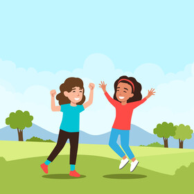 Happy cute girls vector