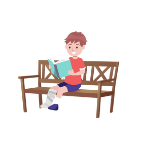 Injured boy reading book clipart