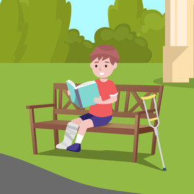Injured boy reading book vector