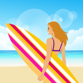 Girl surfing illustration vector