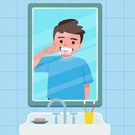 Boy brushing teeth illustration vector