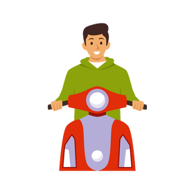 Boy riding a scooter clipart