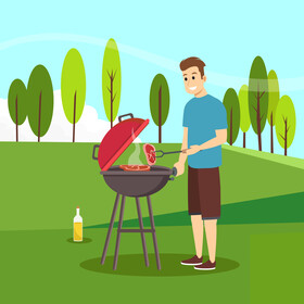 Man cooking steak vector