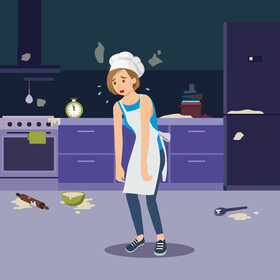 Tired woman cooking illustration vector