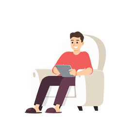 Boy playing iPad gadget clipart