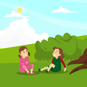 Kid girls playing and laughing illustration vector