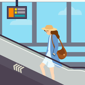 Woman crying at airport terminal illustration vector