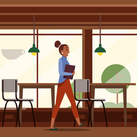 Pretty woman in cafe illustration vector