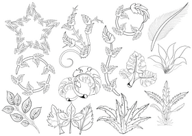 Leaves set black and white vector