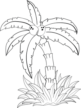 Jungle palm tree black and white clipart
