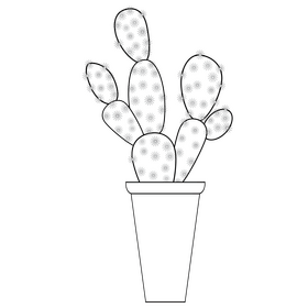 Cactus potted plant black and white clipart