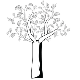 Tree with leaves black and white clipart