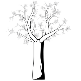 Tree with flowers black and white clipart