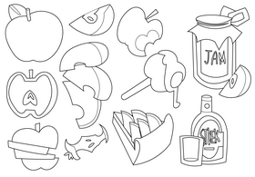 Green apple set black and white vector