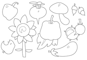 Autumn fruits and vegetables collection black and white vector